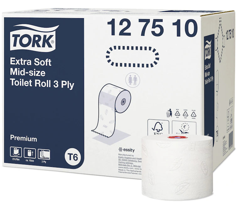 Tork Toilettenpapier, 27 Rollen, weiß, T6 3-lagig, Länge 70m, Breite 9,9 cm